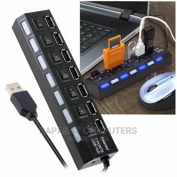 7-Port USB 2.0 Black Hub With High Speed Adapter ON/OFF Swit · Photo 2