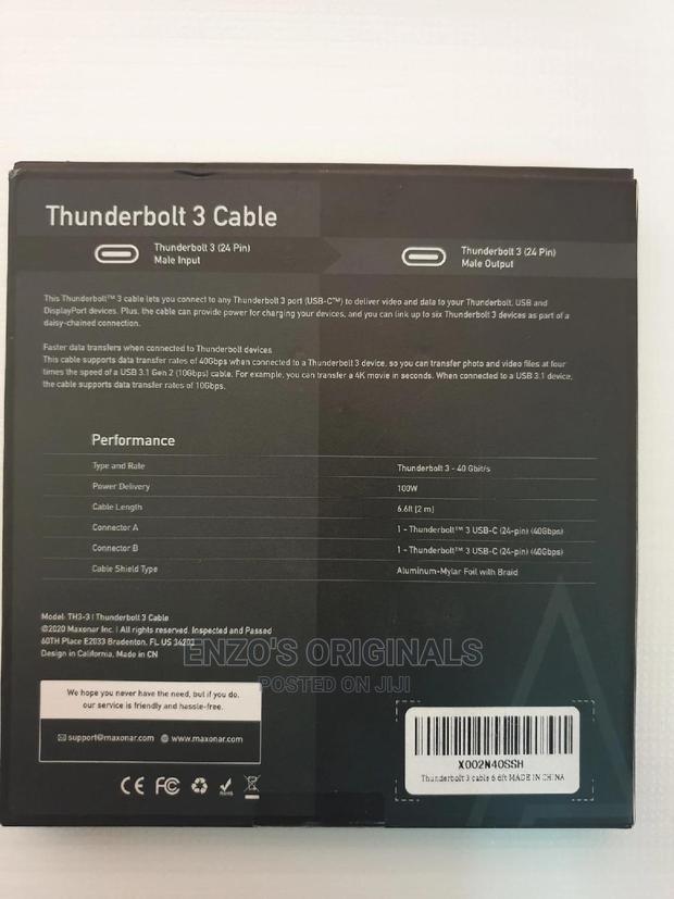 Thunderbolt Bolt 3 Pro Cable 40gbps 60hz 100watt Pd 2 Meters · Photo 4