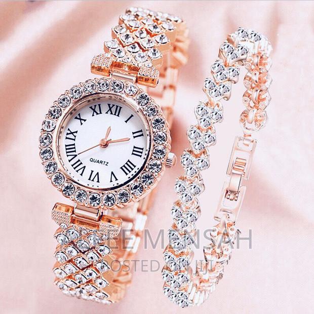 2 Piece Women Quartz Watch Rhinestone Bracelet Set
