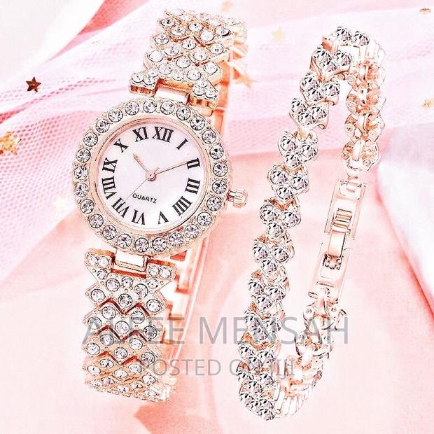 2 Piece Women Quartz Watch Rhinestone Bracelet Set