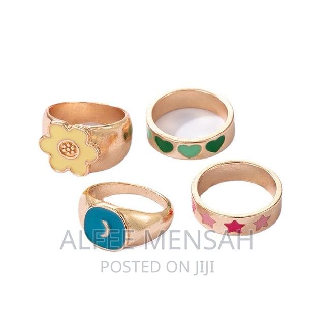 Colorful Tai Chi Bagua Dripping Oil Flowers Joint Ring Sets