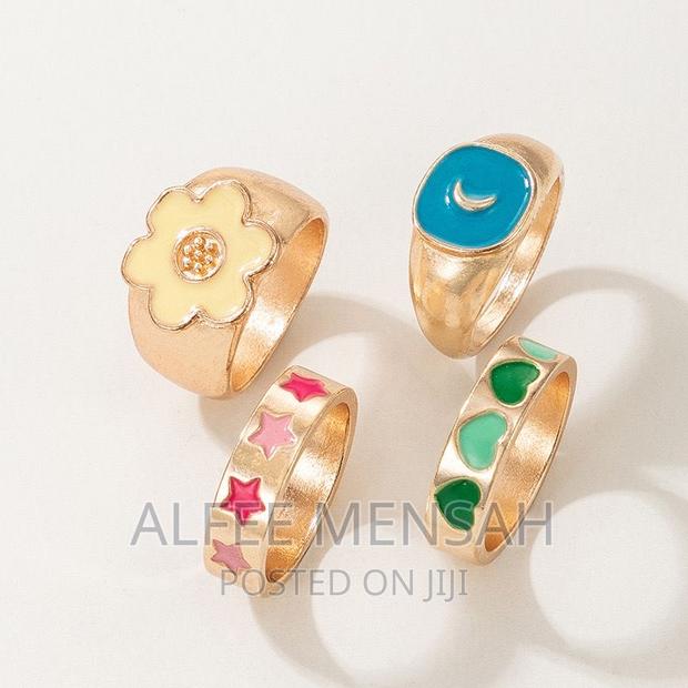 Colorful Tai Chi Bagua Dripping Oil Flowers Joint Ring Sets