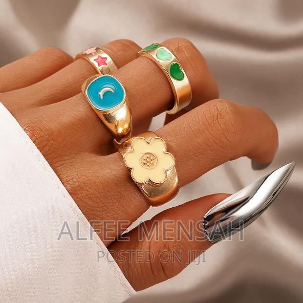 Colorful Tai Chi Bagua Dripping Oil Flowers Joint Ring Sets