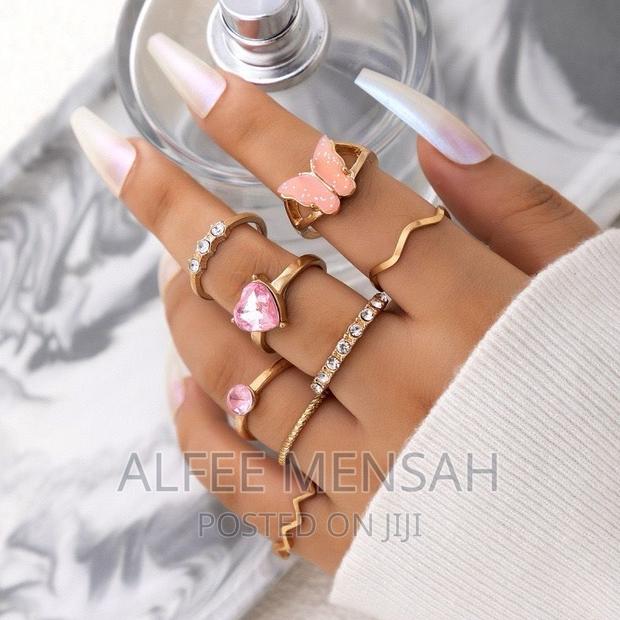 Cross-border Sweet Ins Style Jewelry Pink Butterfly Ring Set