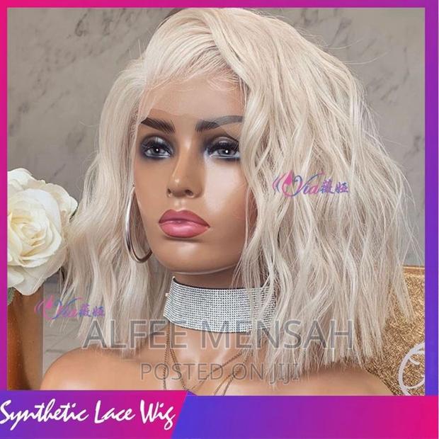 Off-White Curly French Style Fiber Front Lace Wig