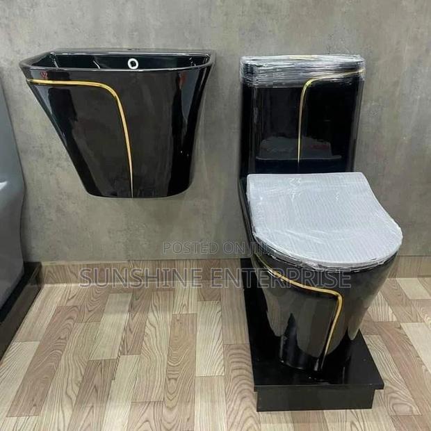Black and Gold Water Closet With Hanging Basin · Photo 2