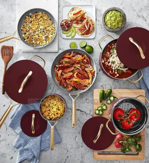 Member's Mark 11-Piece Modern Ceramic Cookware Set(Burgundy) · Photo 4