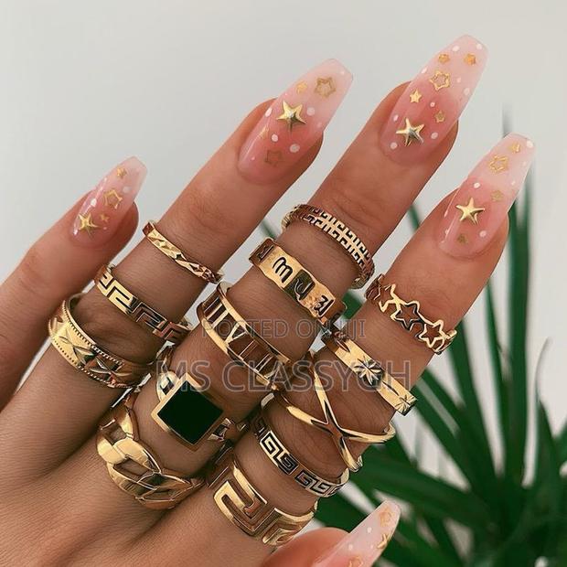 13pcs Exaggerated Punk Style Metal Ring Star Black Rin · Photo 4