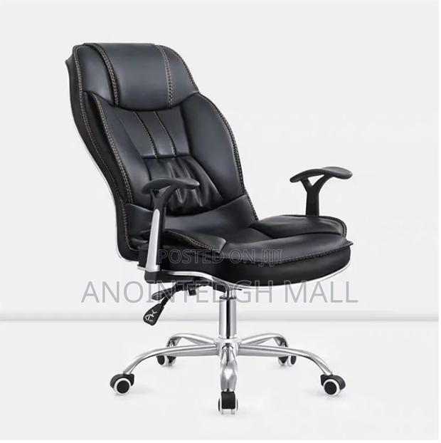 Office Recliner Swivel Chair Leather - Black