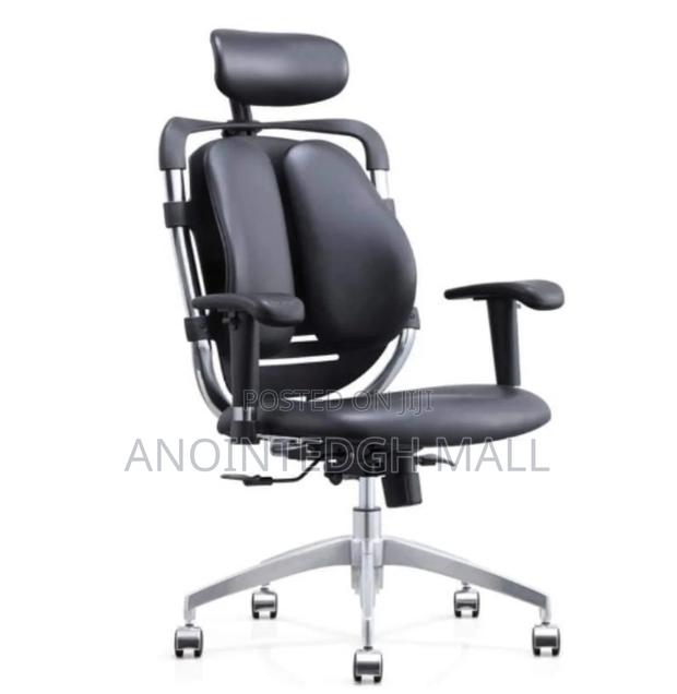 Kidney Leather Swivel Chair With Headrest - Black
