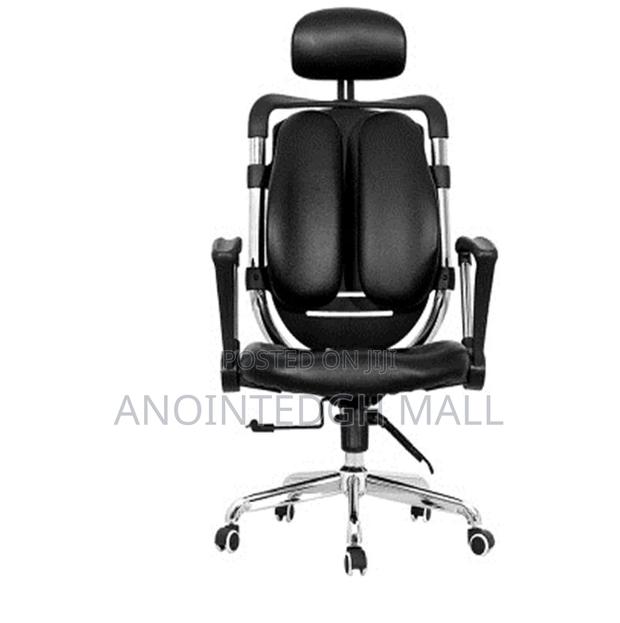 Kidney Leather Swivel Chair With Headrest - Black photo 2