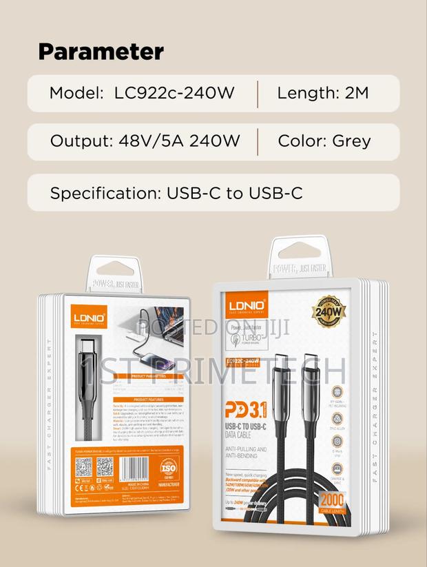 Ldnio 140w Type C to C Cable (2 Meters)