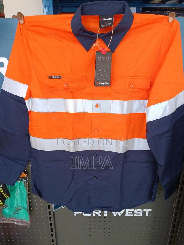 Kinggee Work Shirt 3M Scotchbrite Taped; Color Orange/Navy