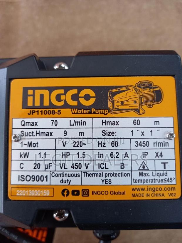 Ingco Water Pump 1100watts, 1.5ph photo 4