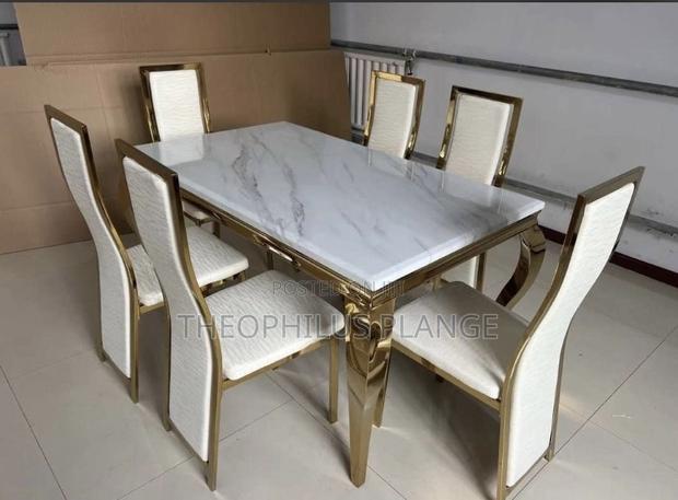 Mable Dining Table With 6 Chairs White And Gold