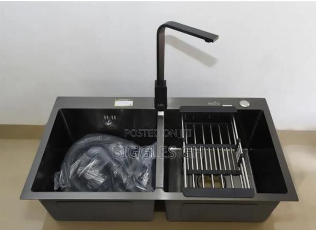 Double Bowl Armless Cabinet Sink-Black Complete · Photo 2