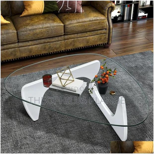 Glass Center Table With White Legs, Modern Living Room Table · Photo 1