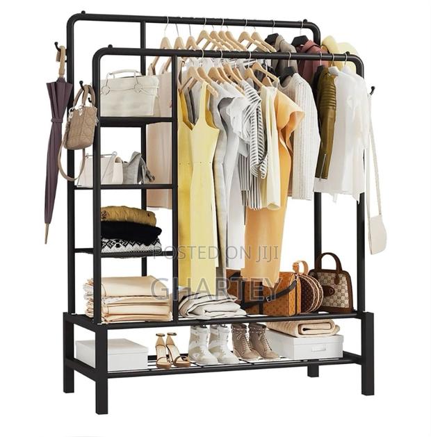 Clothes Metal Hanging Rack With Shelf - Black · Photo 4