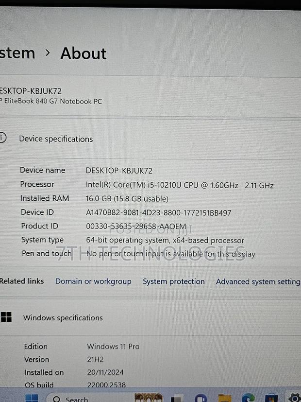 Laptop HP EliteBook 840 G7 16GB Intel Core I5 SSD 256GB photo 7