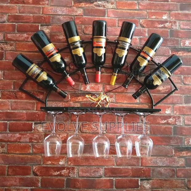 Mounted Wine Bottle Rack With Glass Holder photo 2