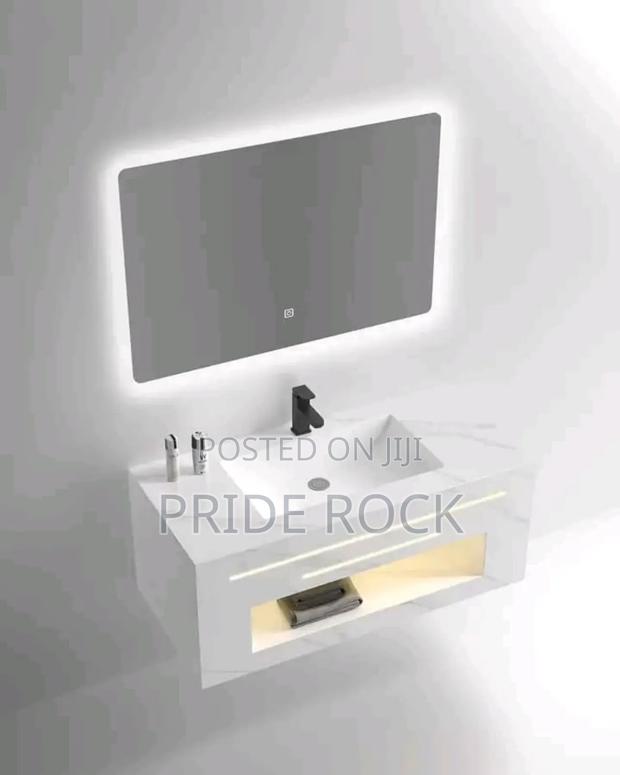 White Marble Cabinet Vanity Basin With Led Mirror Set · Photo 3