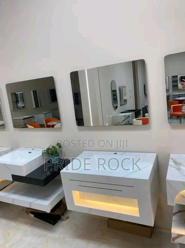 White Marble Cabinet Vanity Basin With Led Mirror Set · Photo 4