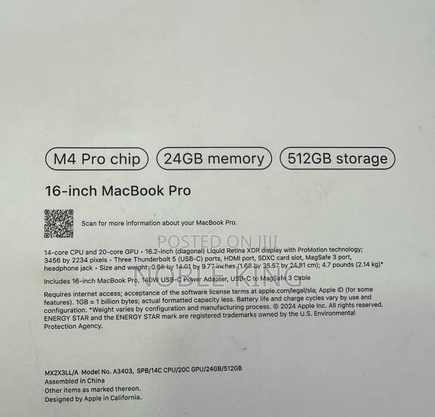 New Apple MacBook Pro 2024 M4 Max 16-Inch 24GB Apple M4 Pro SSD 512GB · Photo 3