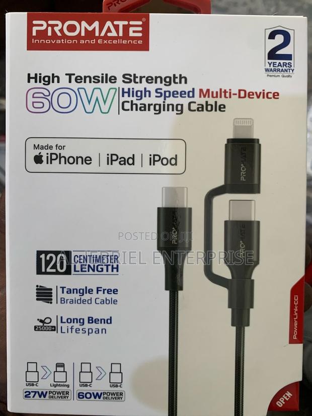 Promate 2-in-1 Mfi USB-C to USB-C and Lightning 60w Cable · Photo 3