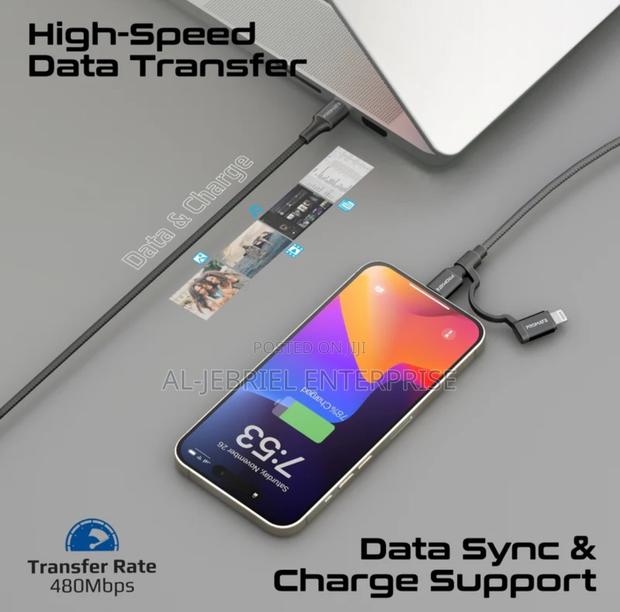 Promate 2-in-1 Mfi USB-C to USB-C and Lightning 60w Cable · Photo 4