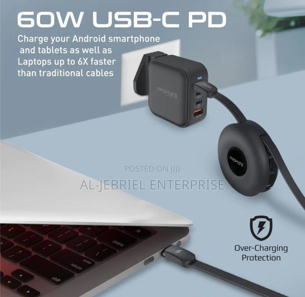 3-in-1 Promate Auto-Recoil USB-C Cable With Magnetic USB-C · Photo 4