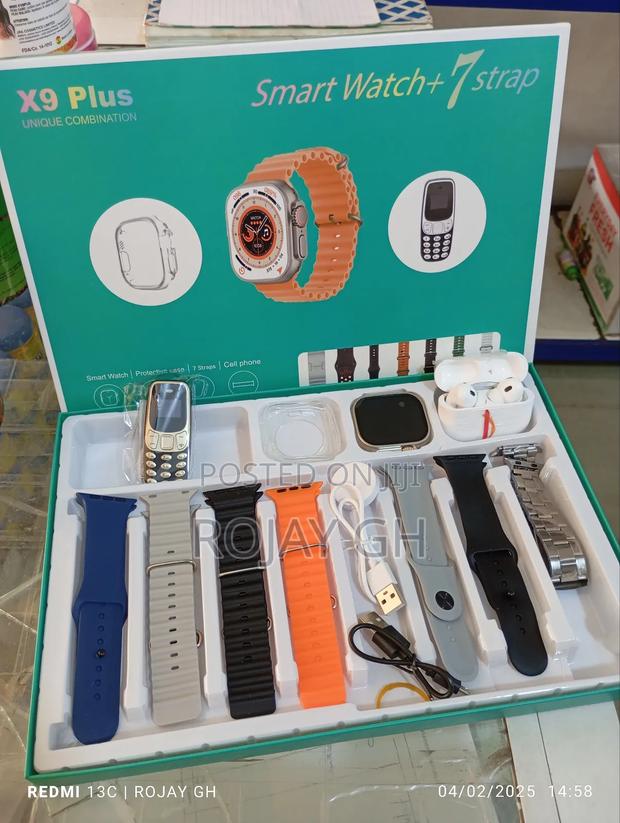 X9 Plus Smartwatch With Mini Phone, Airpod Extra 7-Straps