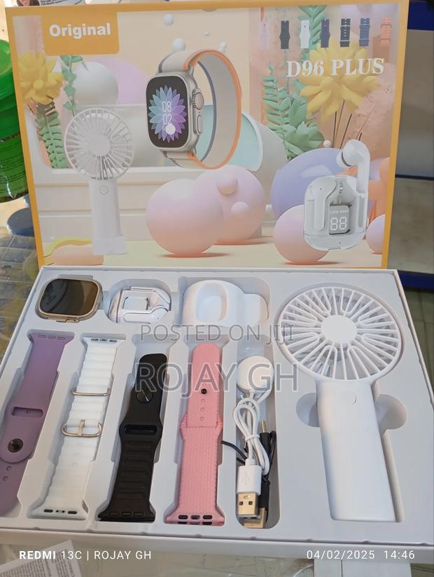 D96 Plus Smartwatch With Mini Fan, Bt Headphone Set- Silver