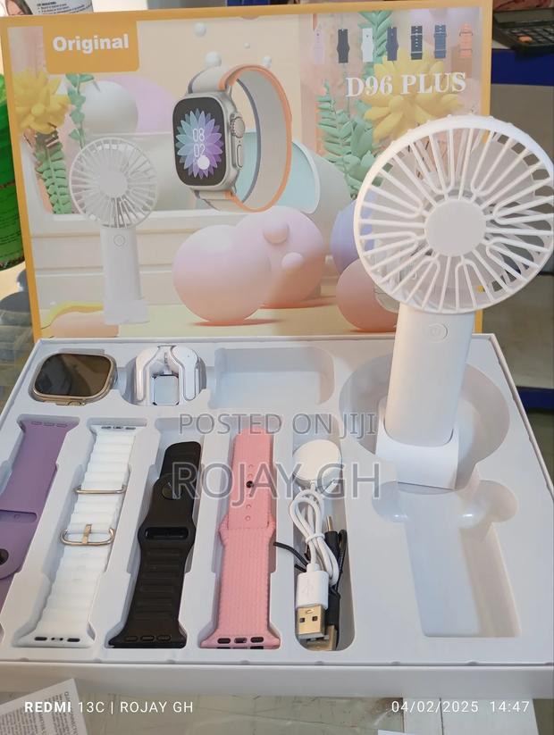 D96 Plus Smartwatch With Mini Fan, Bt Headphone Set- Silver photo 2