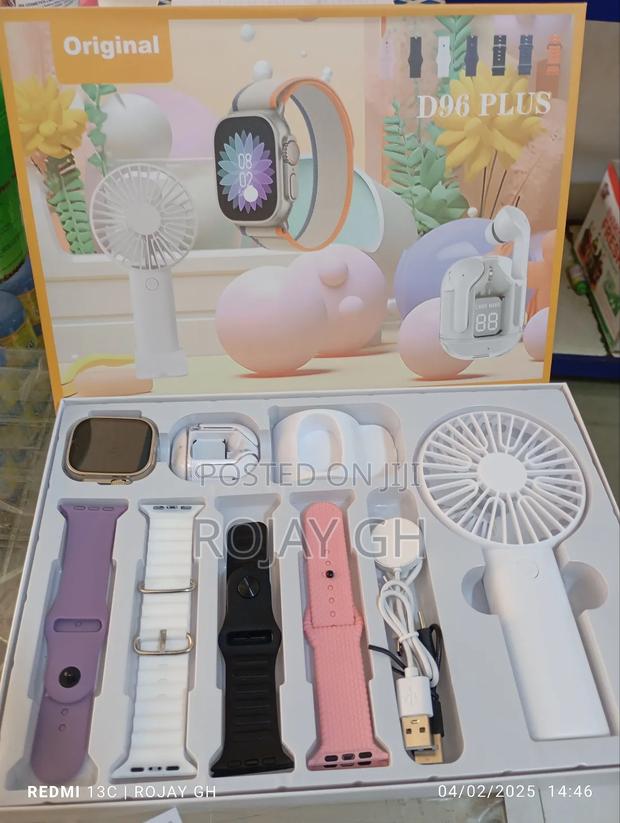 D96 Plus Smartwatch With Mini Fan, Bt Headphone Set- Silver photo 3