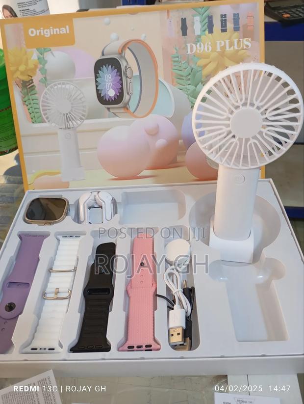 D96 Plus Smartwatch With Mini Fan, Bt Headphone Set- Silver photo 4