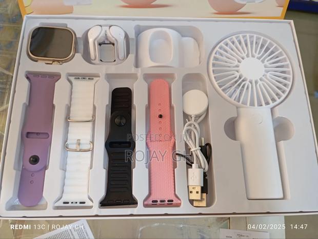 D96 Plus Smartwatch With Mini Fan, Bt Headphone Set- Silver photo 5