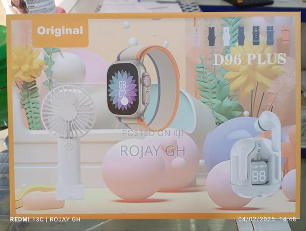 D96 Plus Smartwatch With Mini Fan, Bt Headphone Set- Silver photo 6