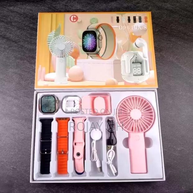 D96 Plus Smart Watch With Mini Fan, Airpod Combo Pack - Pink photo 3