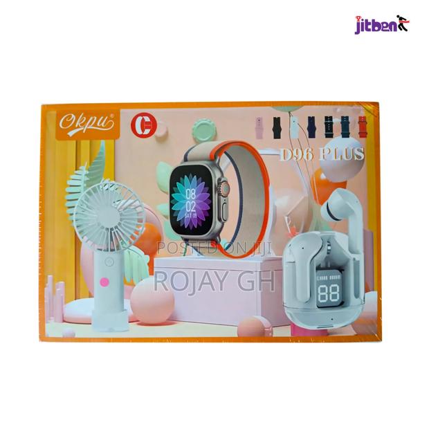 D96 Plus Smart Watch With Mini Fan, Airpod Combo Pack - Pink photo 4