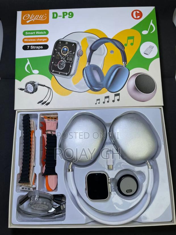 D P9 Smartwatch Combo With Mini Bt Speaker Airpod - Silver