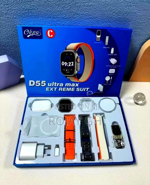 Ultra D55 Smartwatch + Mini Phone + Airpod + Magsafe- Orange photo 2