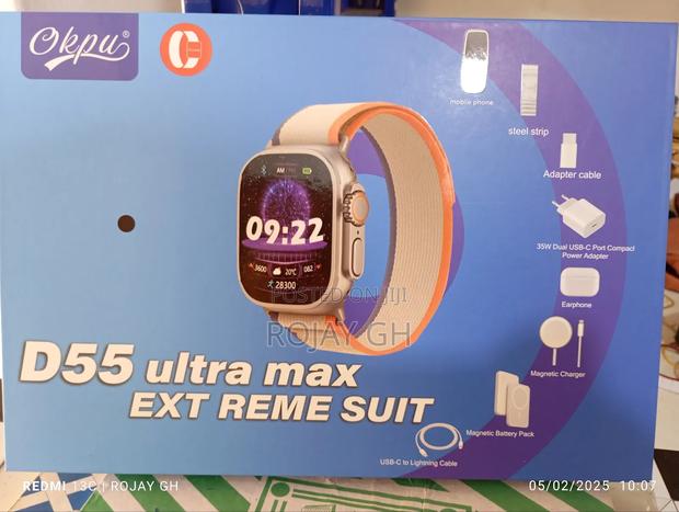 Ultra D55 Smartwatch + Mini Phone + Airpod + Magsafe- Orange photo 3