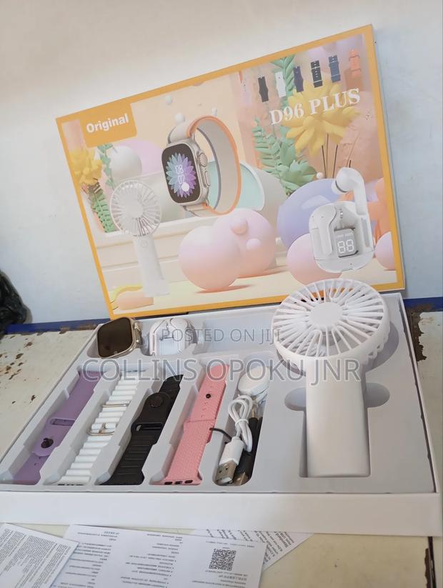 D96 Plus Smartwatch With Airdrop Hand Fan Combo - White photo 2