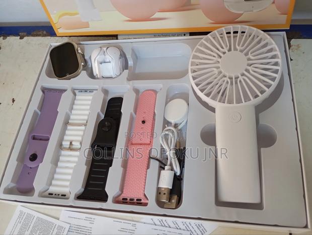 D96 Plus Smartwatch With Airdrop Hand Fan Combo - White photo 4
