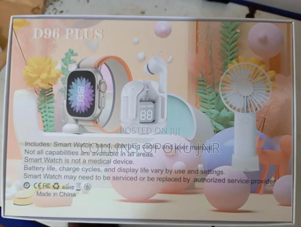 D96 Plus Smartwatch With Airdrop Hand Fan Combo - White photo 7