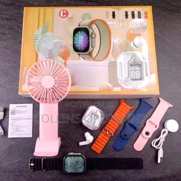 7-in-1 Ultra D96 Plus Smart Watch Earphone With 1 Fan-Pink photo 2