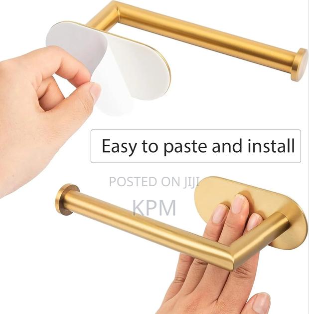 No Drill Adhesive Toilet Roll Holder Gold Color photo 3