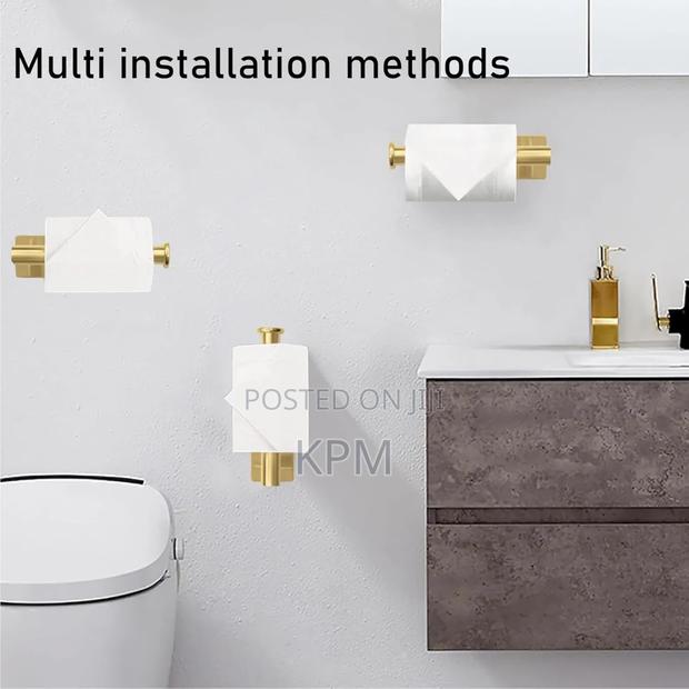 No Drill Adhesive Toilet Roll Holder Gold Color photo 6