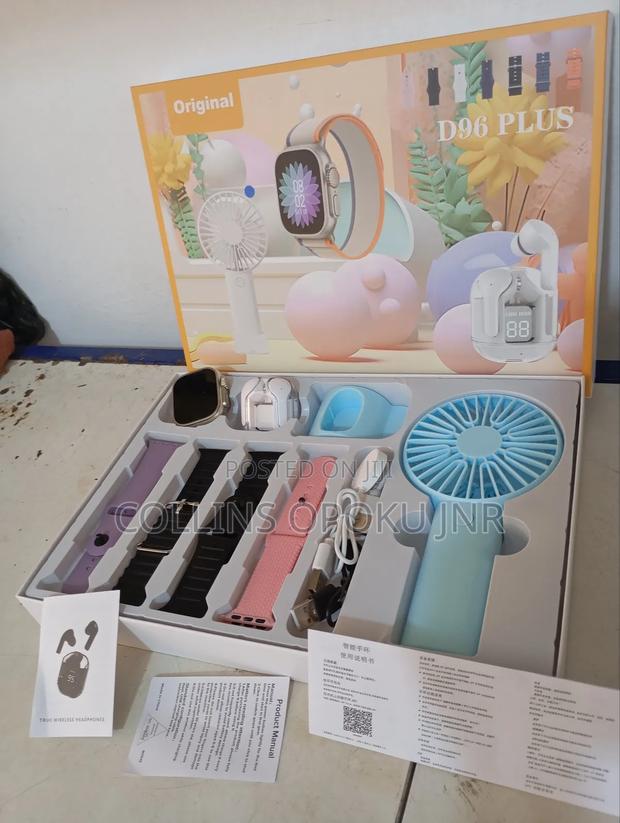 D96 Plus Smartwatch With Mini Hand Fan Earbud Set - Blue photo 2
