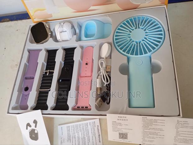 D96 Plus Smartwatch With Mini Hand Fan Earbud Set - Blue photo 5